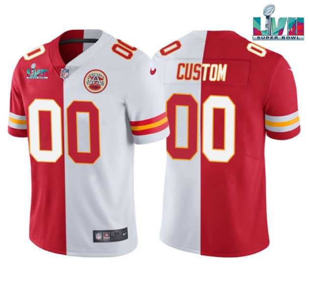 Men%27s Kansas City Chiefs ACTIVE PLAYER Custom Red White Split Super Bowl LVII Patch Vapor Untouchable Limited Stitched Jersey->customized nfl jersey->Custom Jersey